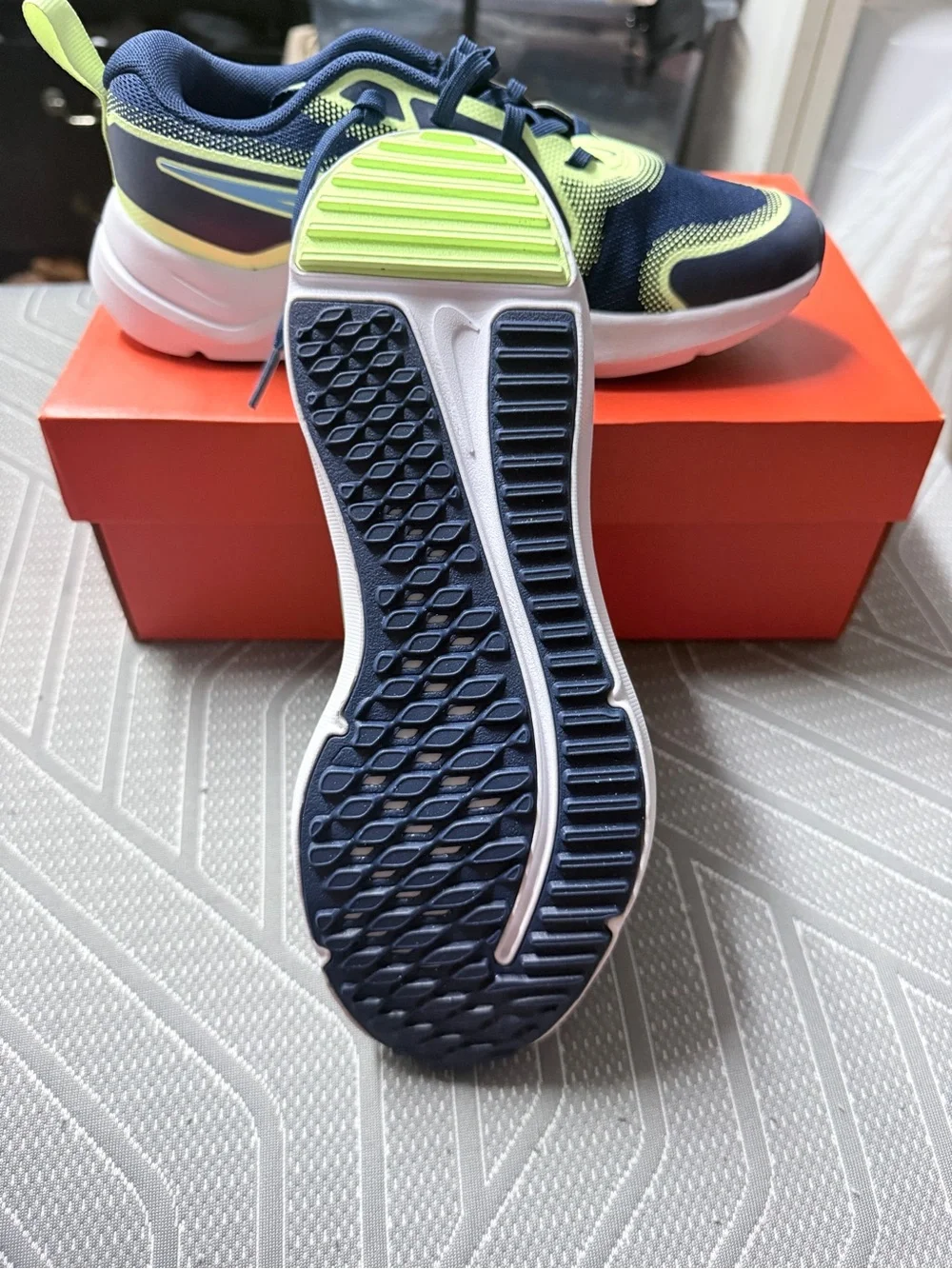 Nike Kids Navy and Neon Green/Yellow Athletic Sneakers